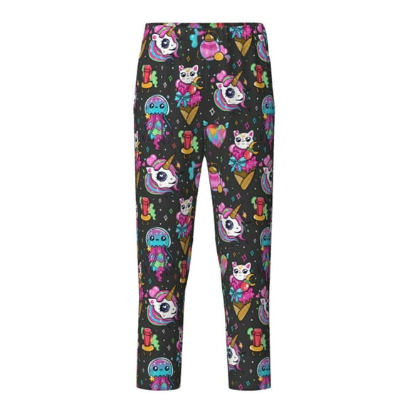 Hirioo Rainbow Unicorn And Cat Icecream for Teenagers' Pajama Pants Womens Lounge Pants with Pockets Pj Bottoms Pants for Men-XS(5-6)