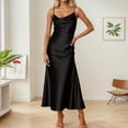 thumbnail image 6 of nerohusy Summer Satin Maxi Dresses for Women 2025 Cowl Neck Ruched Silk Formal Wedding Guest Spaghetti Strap Slip Dress with Slit Black,XS, 6 of 7