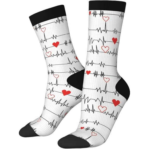Calling Nurses White Heart Beat Novelty Crew Socks Crazy Socks Casual Dress Socks For Men/Women