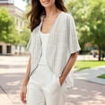 thumbnail image 2 of BODOAO Kimono Cardigans for Women Women's Chiffon Short Sleeve Open Front Cardigan Lightweight & Breathable Summer Cover Up for Casual & Wear Beige L, 2 of 7