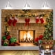 thumbnail image 1 of Fondo de fotografía con chimenea navideña, árboles de Navidad, medias, cajas de regalo, fondo para suministros de decoración para fiestas navideñas (2,4 x 1,8 m), 1 of 6