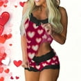 thumbnail image 2 of Tnhcen Women's Valentine's Day Sleepwear Set Heart Print Cami Top & Shorts Lace Trim Polyester Spandex Soft Milk Silk Brushed Casual Loungewear Plus Size S-2XL, 2 of 6
