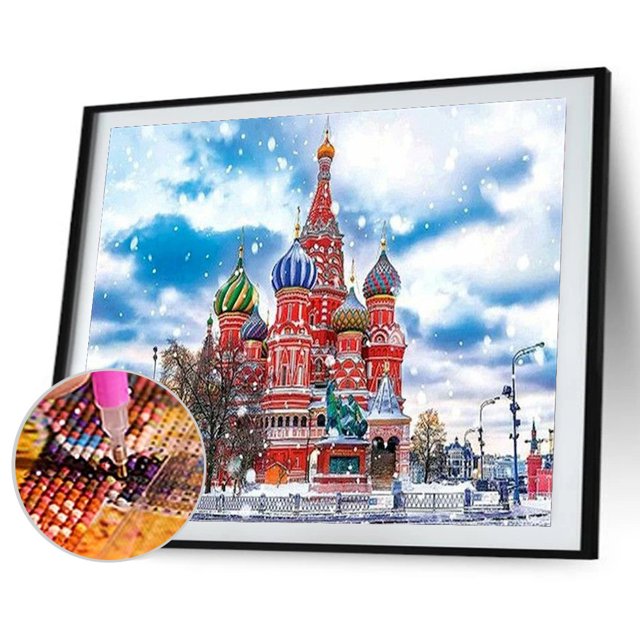 Cuadros Decorativos 5D Diamond Painting Snow Building Full Round Drill DIY Wall Art Kit (A1965) Ehuebsd embutido en tela