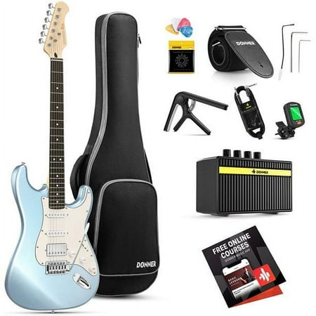 Donner Electric Guitar  39  Beginner Electric Guitar HSS Pickup Coil Split Metallic Ice Blue