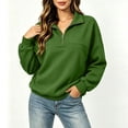 thumbnail image 6 of Sweatshirt for Women Zaewscy Women's Solid Color Loose Half-ZipLong-Sleeved Turndowm Collar Tops Army Green L, 6 of 8