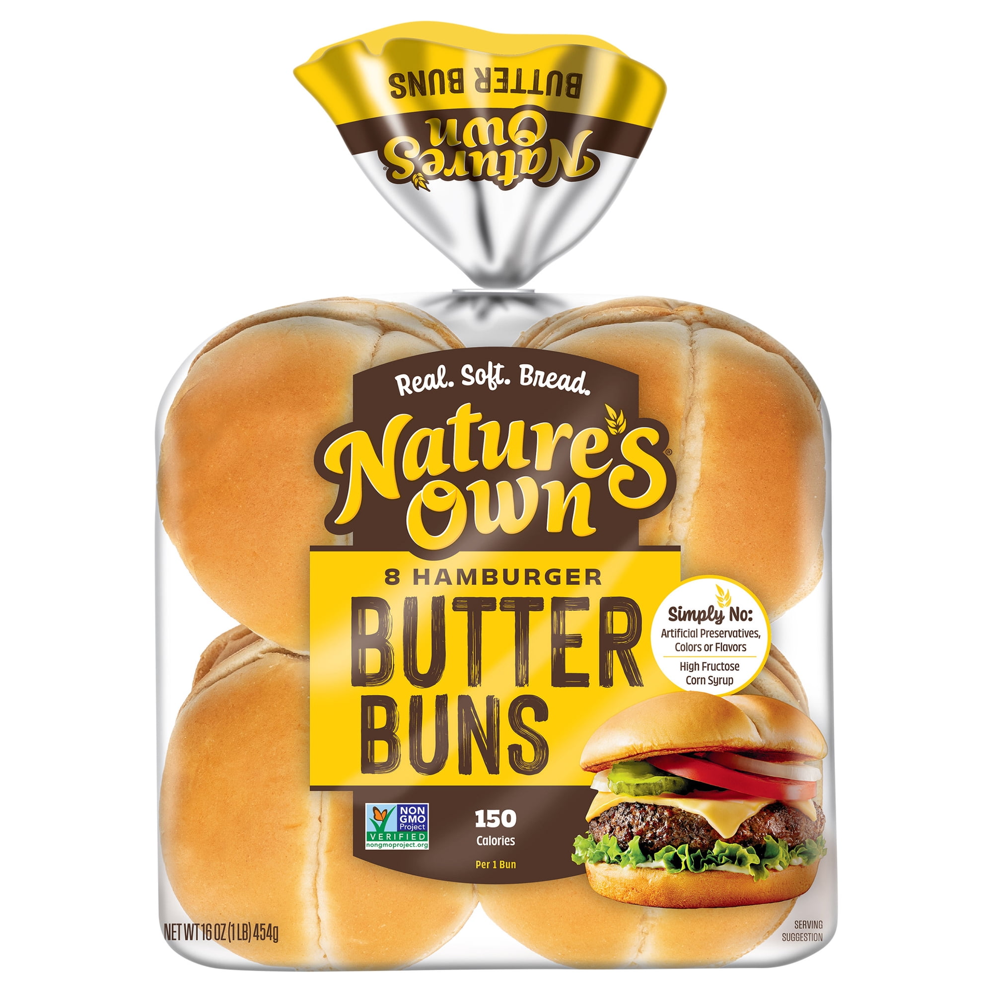 Nature's Own Butter Buns Hamburger Buns, Non-GMO Hamburger Buns, 8 Count