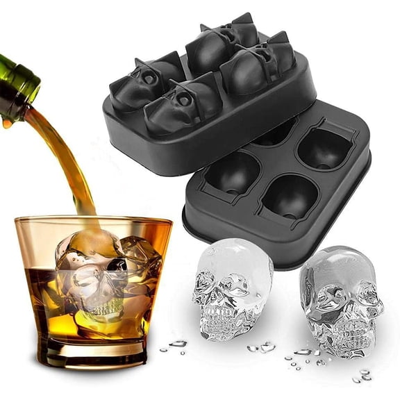Smad four holes Ice Cube Trays 3D Skull Food-Grade Silicone Mold Maker Whiskey Cocktails Easy-Release BPA Free for Party