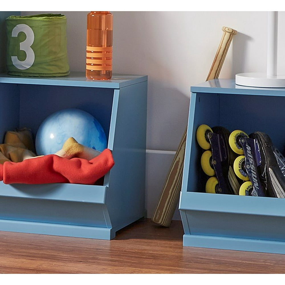 Chelsea Lane Stackable Wood Bin Storage Cubes, Heritage Blue Single Cube