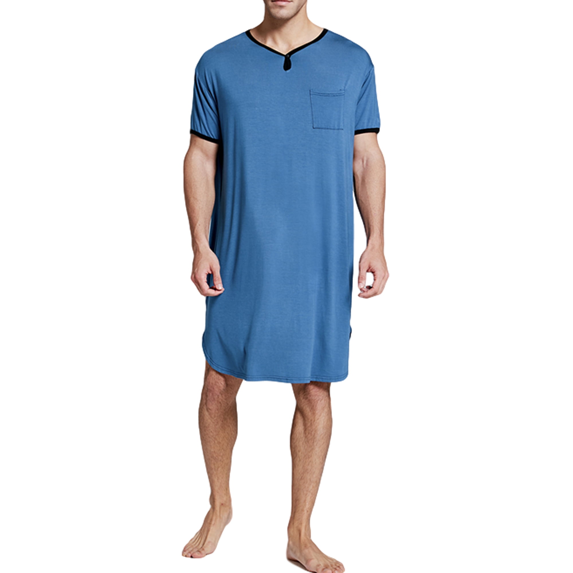 WSEVYPO Men’s Nightshirt Comfy Tall Short Sleeve Henley Sleep Shirt