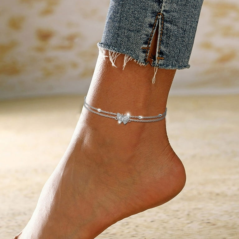 VBARHMQRT Sterling Silver Ankle Bracelets for Women, Butterfly