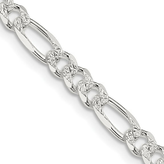 Auriga Fine Jewelry 925 Sterling Silver 4.75 mm Pav‚ Flat Figaro Chain Necklace for Women 16"
