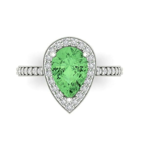 Halo Engagement Ring for Women - 2.36ct Simulated Green Diamond in 18K White Gold Promise Ring