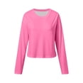 thumbnail image 3 of Women Fashion Casual Solid Round Neck Long Sleeve Sexy Crop T Shirt Top Long Sleeve T Shirt Women Trendy Long Sleeve Fitted Shirt Women Plain Loose T Shirts for Women Womens Long Sleeve Shirt Striped, 3 of 4