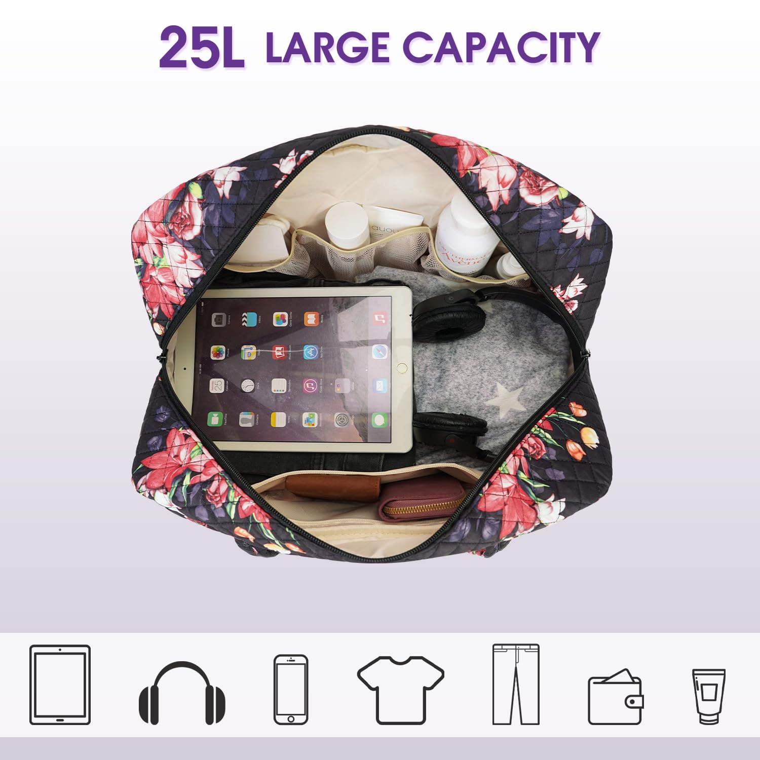 Narwey Quilted Travel Duffel Floral Print photo 6