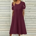 thumbnail image 2 of B91xZ Robes Printemps Été Femmes Décontractées Col en V Manches Courtes Robe Maxi Ceinturée Longue Fluide Invité de Mariage, Rouge TTG, 2 of 5