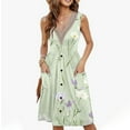 thumbnail image 2 of MIUOWANP Women's Sleeveless V-Neck Dress with Pocket Summer Floral Print Vacation Beach A-line Midi Long Skirt Size L(8)Green, 2 of 6