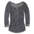 thumbnail image 1 of Aeropostale Sheer Damask Henley Shirt para mujer, gris, mediano Aeropostale henley, 1 of 2