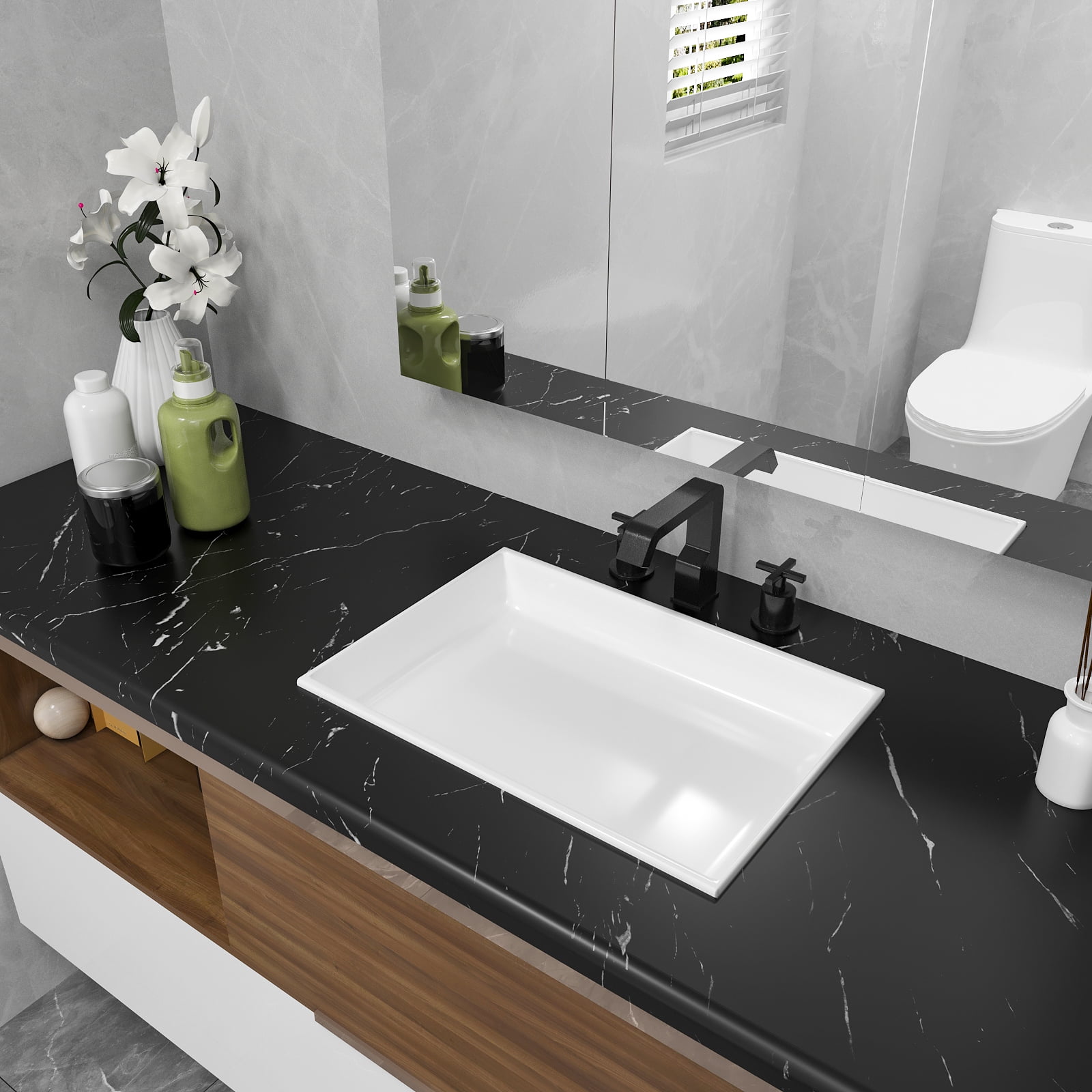 CHIHUT Black Marble Contact Paper for Countertops Waterproof 17.7"x100" Thick Black Marble Wallpaper Peel and Stick for Bathroom Self Adhesive Removable Vinyl Wallpaper for Kitchen Counter Backsplash