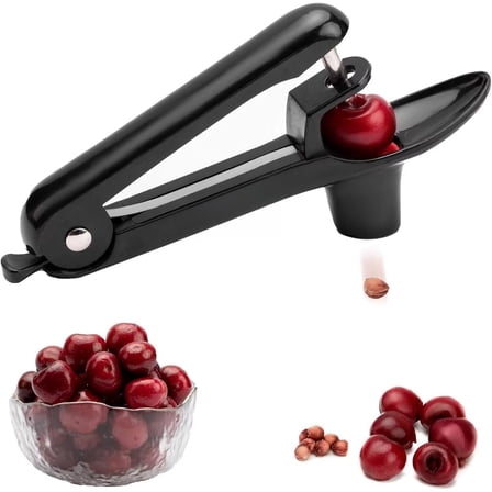 Cherry Pitter - Stainless Steel Cherries Corer Pitter Tool with Hand-held Push Design, Save Time & Space for Making Cherry Jam with Lock Design(Black