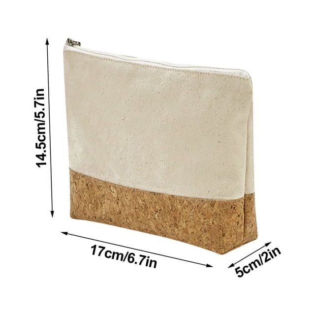 Neceser de lona con neceser de viaje y estuche de corcho para maquillaje. Organiza tus cosméticos y accesorios. Ideal para el hogar y los viajes. Guarda brochas de maquillaje, pintalabios y productos