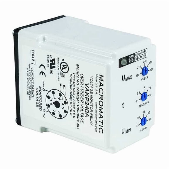 Macromatic Voltage Sensing Relay, Octal Base Type, 240V AC, 8 Pins VAKP240A
