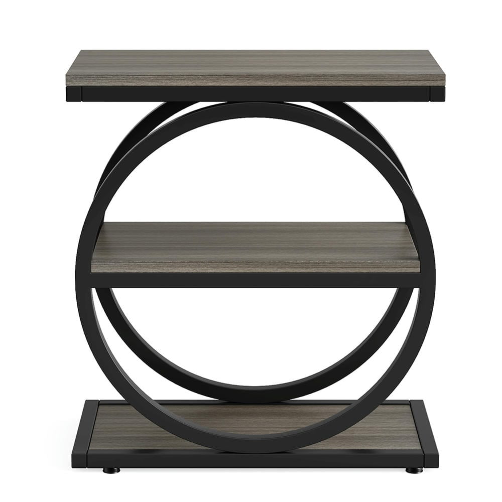 Barara King Console Table, Entryway Table, Console Sofa Table, Display Shelf,3-Tier End Table, Industrial Sofa Side Table with Round Metal Frame, Gray