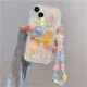 thumbnail image 3 of Funda transparente suave con cordón para teléfono con diseño de oso 3D coreano para iPhone 16, 15, 14 Pro Max, 11, 13, 12 Mini, XR, 8, 7 Plus, X, XS, SE, 3 of 5