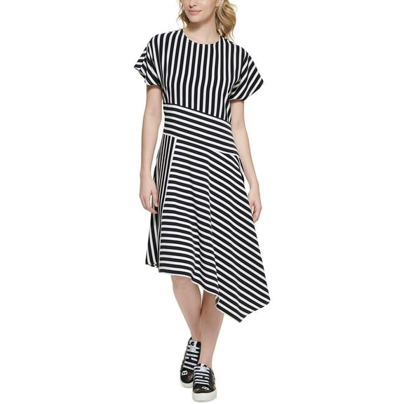 Karl Lagerfeld Paris Womens Asymmetric Hem Midi Fit & Flare Dress