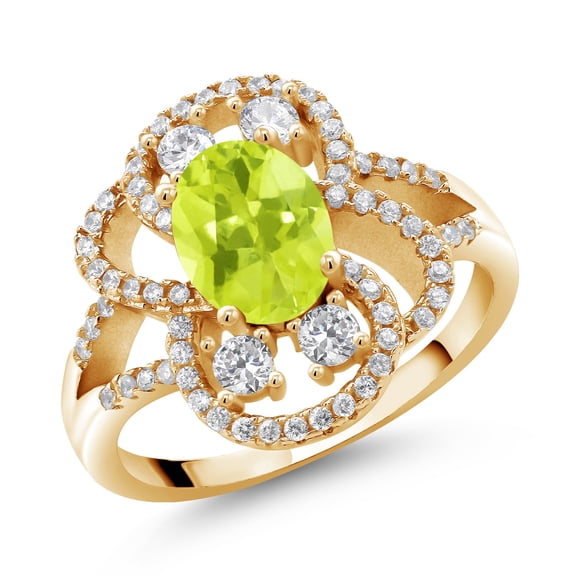 Gem Stone King 18K Yellow Gold Plated Silver Statement Ring Set with Oval Yellow Lemon Quartz (2.47 cttw) (Size 7)