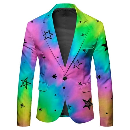 FYEGRE Men s Blazers & Suit Jackets Men s Carnival Fashion Casual Buckle Printed Soft Jacket for Work and Formal Wear Green XXL