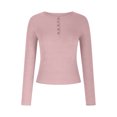 thumbnail image 4 of TKLPEHG Womens Long Sleeve Tops Casual Button Crew Neck Basic Tops Classic Solid Color Loose Lightweight Fashion Leisure Comfy Blouse (Pink,M), 4 of 7