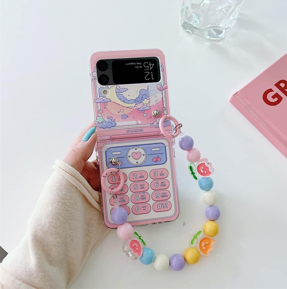 GO-VOLMON Pink Girly Case for Galaxy Flip 4, Retro Design Phone Key Moon  and Love Case for Z Flip 4, Cute Women Case for Samsung Galaxy Z Flip 4  with