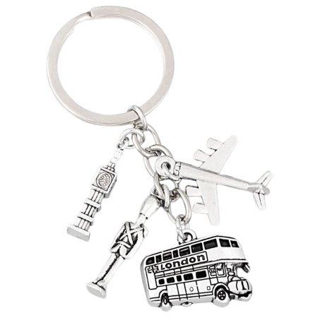 KALLORY Metal Keychain with Airplane and Tower Charm Key Holder Accessory for Keys and Bags