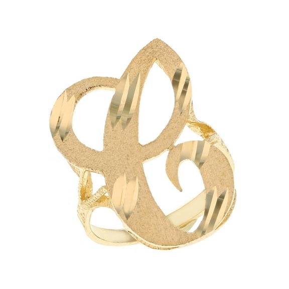 10k Real Yellow Gold Ladies Tendy Chic Diamond Cut Cursive Inital Letter C Ring