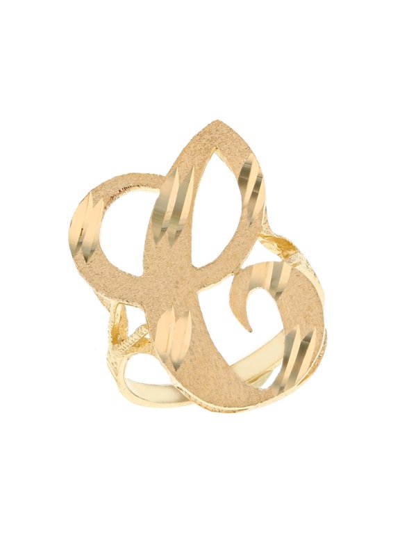 10k Real Yellow Gold Ladies Tendy Chic Diamond Cut Cursive Inital Letter C Ring