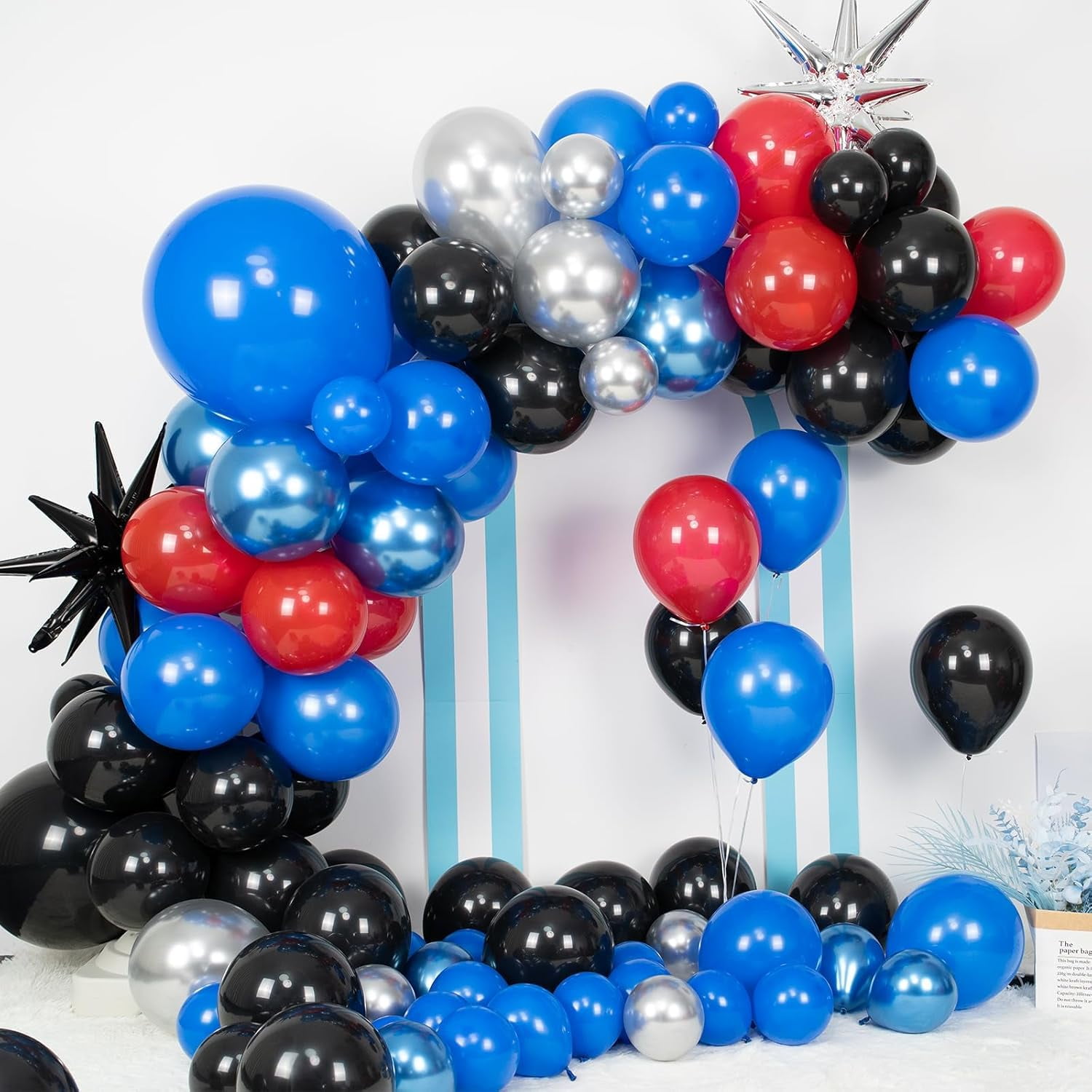 Blue Red Black Balloon Arch,Balloon Garland with Star Foil Balloons Metallic Sliver Balloons for Boys Baby Shower Birthday Party Decorations