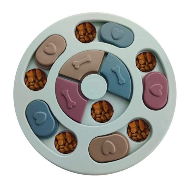 Puzle de juguete para perros, comedero lento, aumento de CI, dispensador interactivo de comida para placa giratoria de juguete, tazón para comer lentamente, juego de entrenamiento para mascotas, gatos