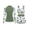 thumbnail image 1 of Traje de baño rash guard de 3 piezas Daci, verde con palmeras, talla M, 1 of 6