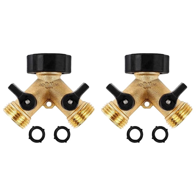 Garden Hose Splitter 2 Way Heavy Duty Brass Connector Tap Splitter, Y Splitter 2 Valves with 4 Extra Rubber Washer
