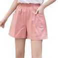 thumbnail image 2 of HAJWOH Girls Athletic Linen Shorts Loose Hiking Cargo Pants Streetwear Casual Elastic Waist Bermuda Shorts, 2 of 3