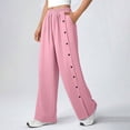 thumbnail image 5 of Bloomae Womens Wide Leg Linen Pants Summer Casual Button Decor Baggy Elastic High Waisted Palazzo Beach Vacation Slacks Trousers with Pockets Pink XL, 5 of 8