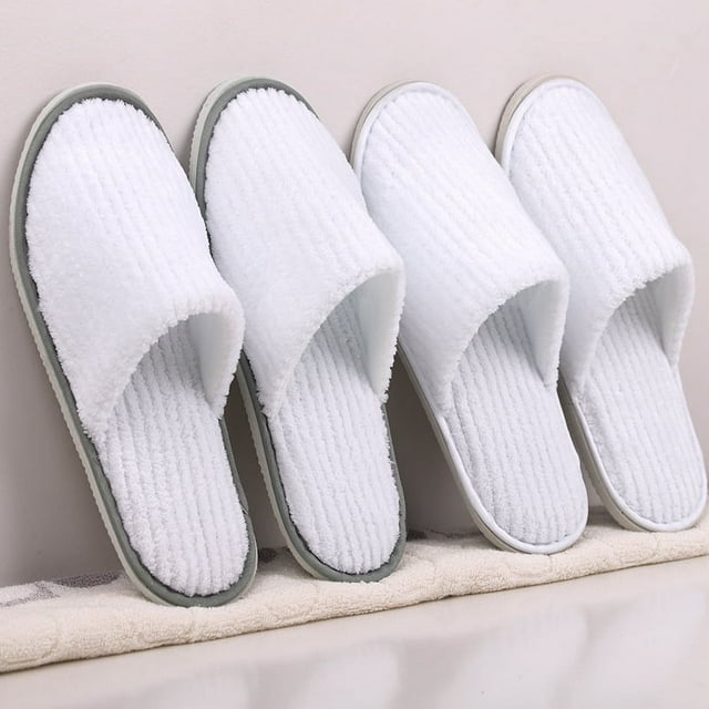 Pantuflas, pantuflas desechables para invitados a granel de 6 pares, pantuflas blancas premium antideslizantes con punta cerrada a granel con bolsas de viaje