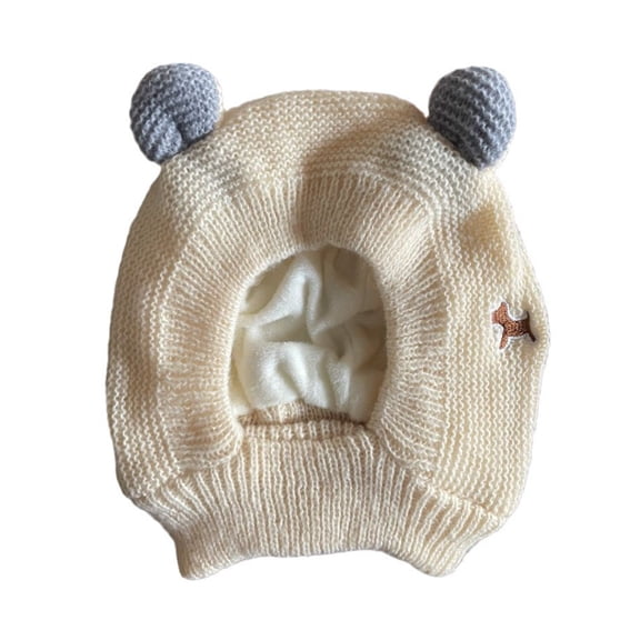 Splozh Baby Winter Beanie Hat Winter Pullover Hat Children's Double Ear Hat Solid Color Cute Knitting Boys Girls Baby Hat Beige,6-36 Months