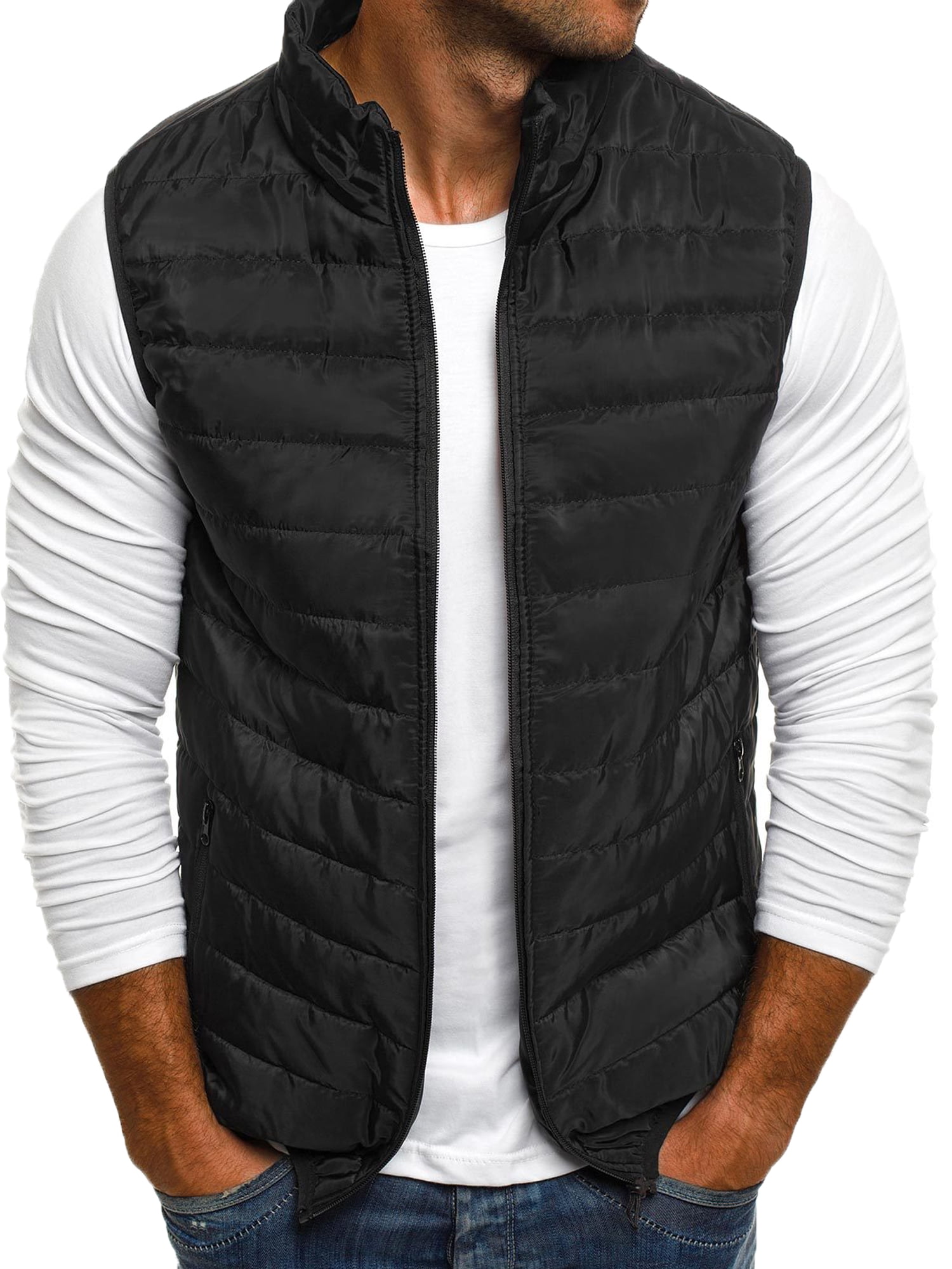 Beautyfine Thin Section Down Jacket Cotton Vest Men Autum Winter Solid Outwear Waistcoat Tops Blouse