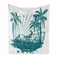 thumbnail image 1 of Ride the Wave Soft Flannel Fleece Throw Blanket, Grunge Tropical Scene Man Surfing Surreal Sports Adventure Illustration, Cozy Plush for Indoor and Outdoor Use, 70" x 90", Teal White, by Ambesonne, 1 of 6
