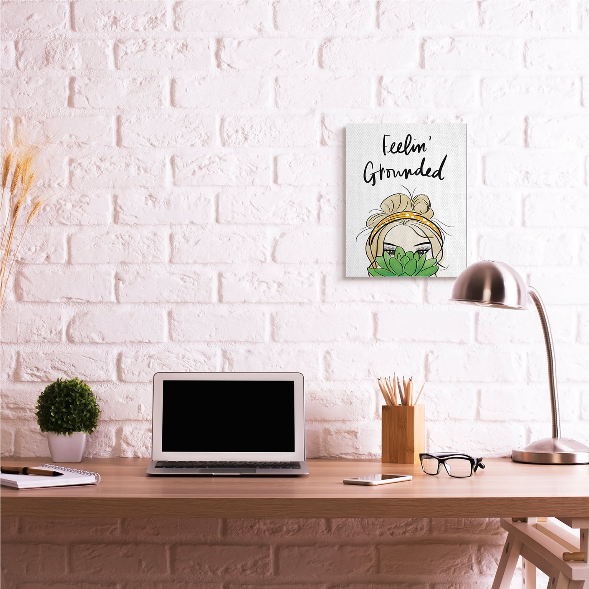 Stupell Industries Feelin' Grounded Phrase Woman With Plant,16 x 20,Designed by Anna Quach
