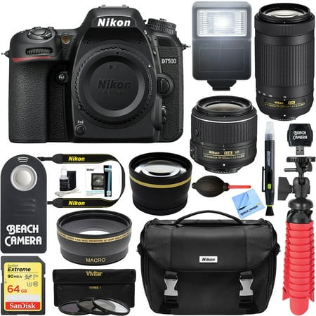 Nikon D7500 20.9MP DX-Format Digital SLR Camera with 18-55 VR & 70-300 AF-P VR Lens Deluxe Accessory