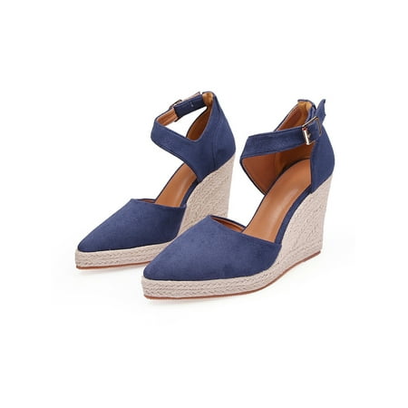 

Rotosw Ladies Heeled Sandals Ankle Strap Pump Shoes Buckle Wedge Pumps Comfort Pointy Toe Dress Shoe Walking Lightweight High Heels Blue 4.5