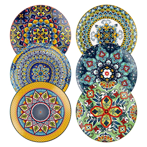 Platos de cerámica HENXFEN LEAD, 22 cm, 6 unidades, estilo bohemio