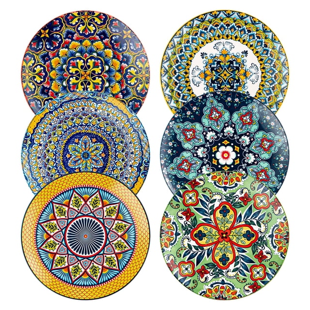 Platos de cerámica HENXFEN LEAD, 22 cm, 6 unidades, estilo bohemio